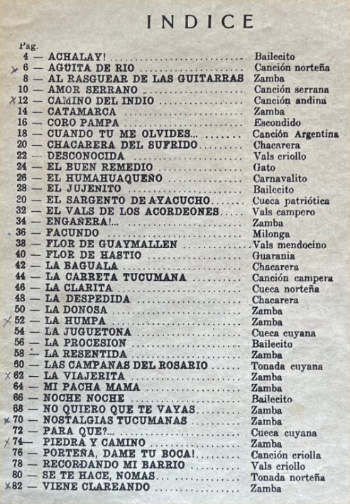 Cancionero nativo 1946 - Indice