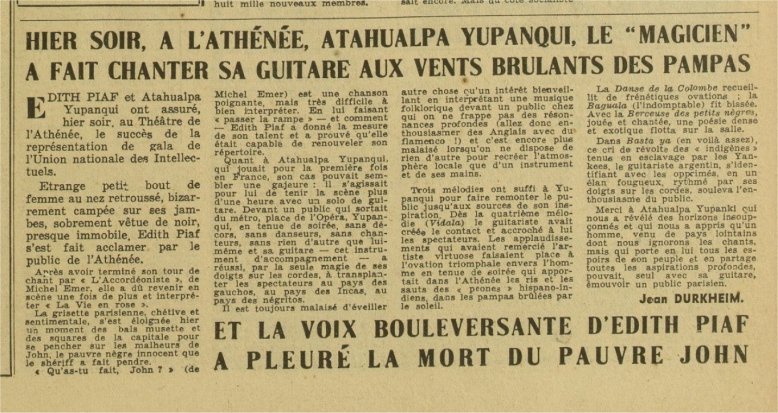 Jean Durkheim, concierto Piaf Yupanqui